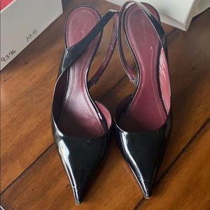Black patent leather sling back Celine heels